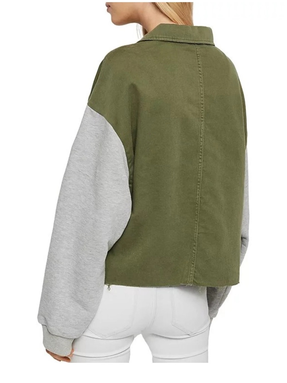 AllSaints Women’s M/L Morten Mixed Media Denim Army Jacket Khaki Green Gray - Picture 2 of 11